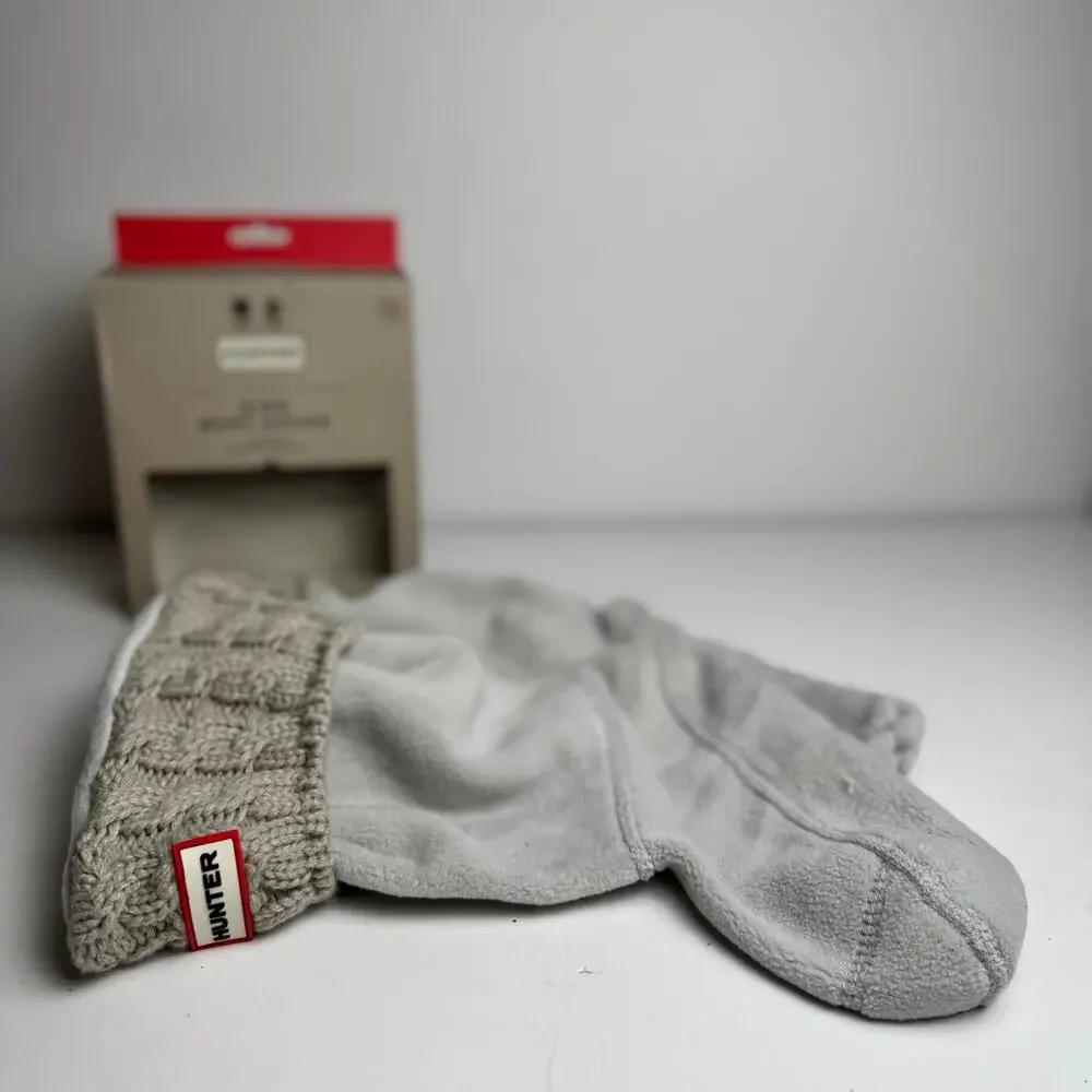 Hunter Kids Original Fleece Boot Socks Greige Cable Knit L UK 13-2 US 1-3 NIB